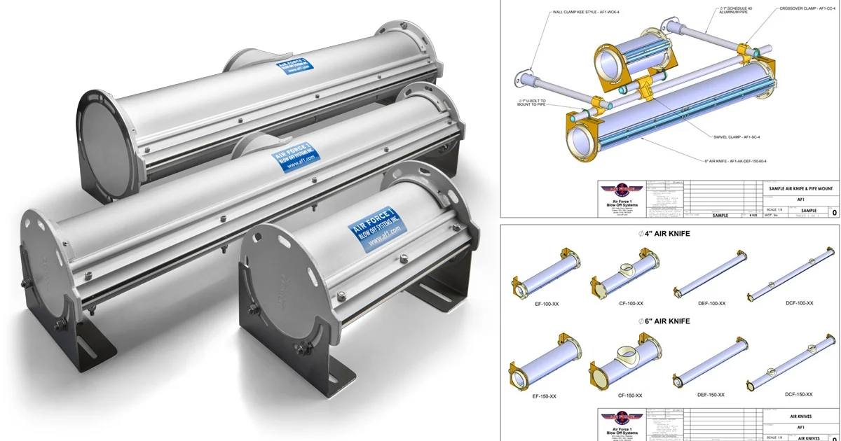 Air knives and mounting schematics