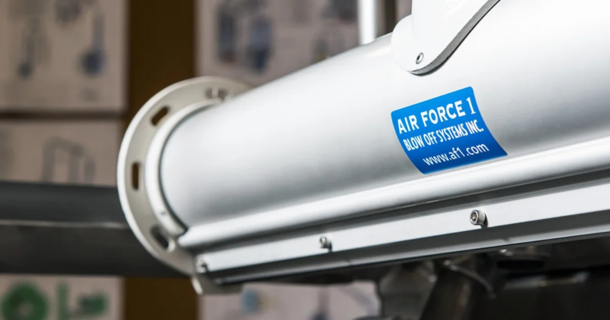Close-up of Air Force 1 blow-off system mounted in a facility