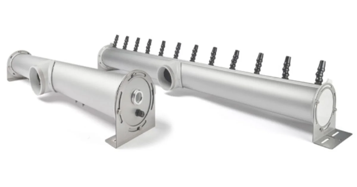 Air knives for industrial drying and debris removal system.