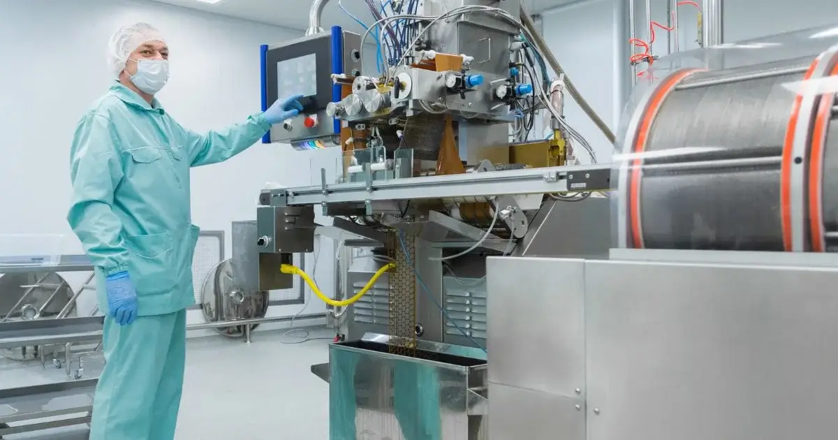 Pharmaceutical technician operating sterile production equipment